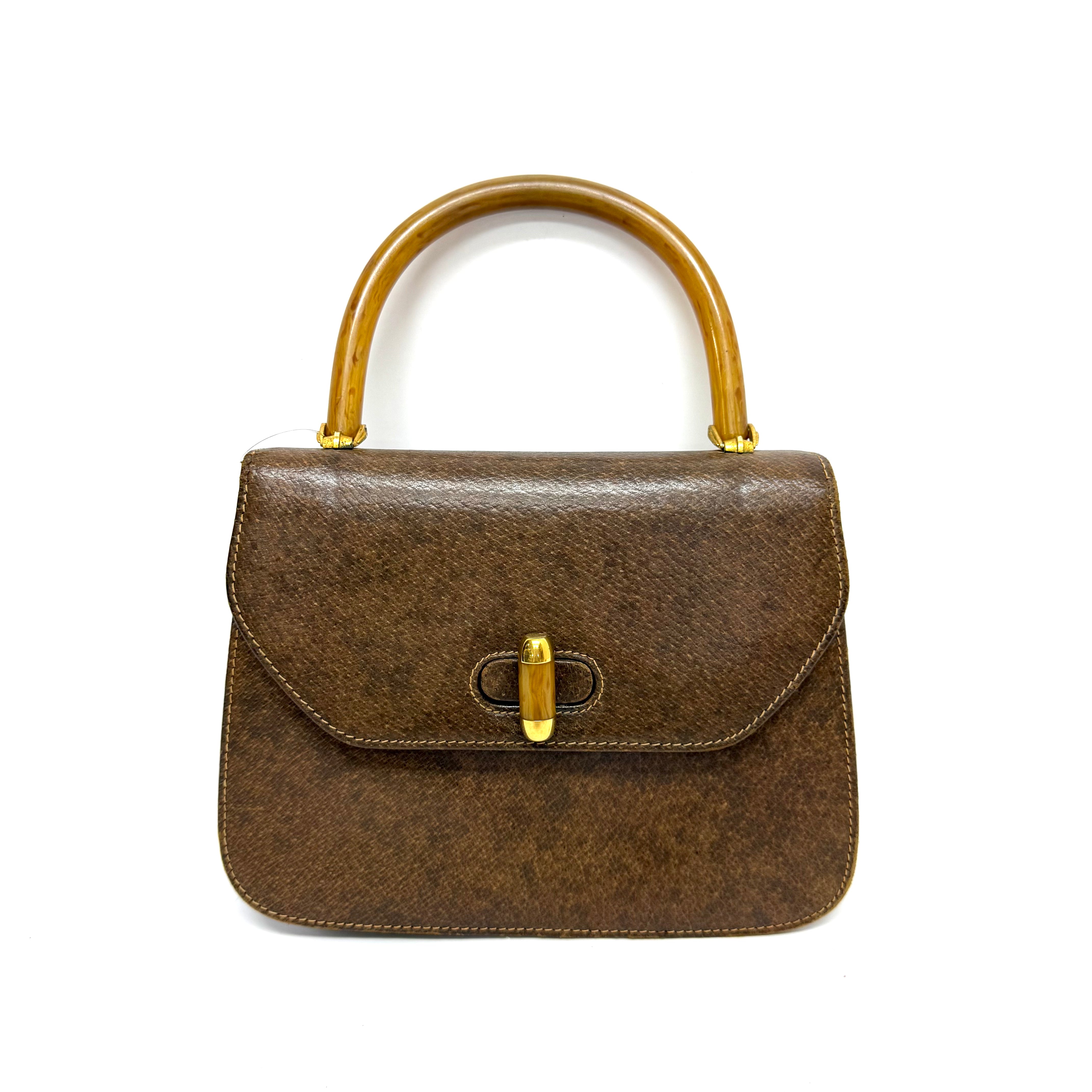 Gucci バンブー ウッド ハンドル ターンロック ハンドバッグ image 1